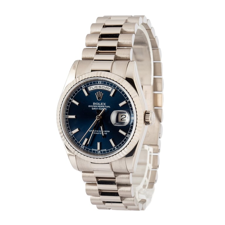 Pre-Owned Rolex Day-Date 36 Blue Dial 118239 White Gold