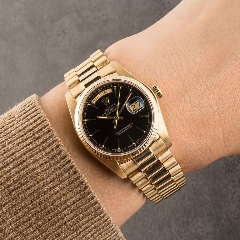 Pre-Owned Rolex Day-Date 36 Ref 18038 Black Dial