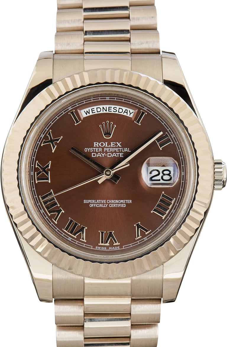 Pre-Owned Rolex Day-Date II Ref 218239 Brown Roman Dial