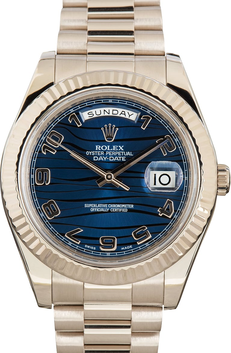 Pre-Owned Rolex Day-Date II ref 218239 Blue Wave Dial
