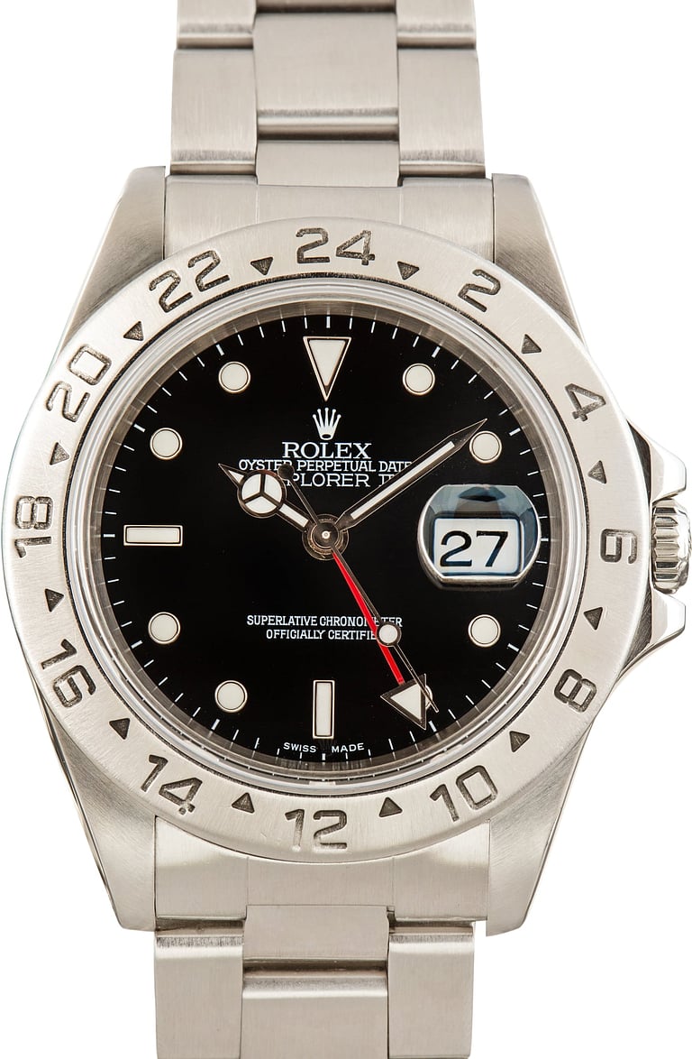Pre-Owned Rolex Explorer II 16570 Stainless Steel Black Dial