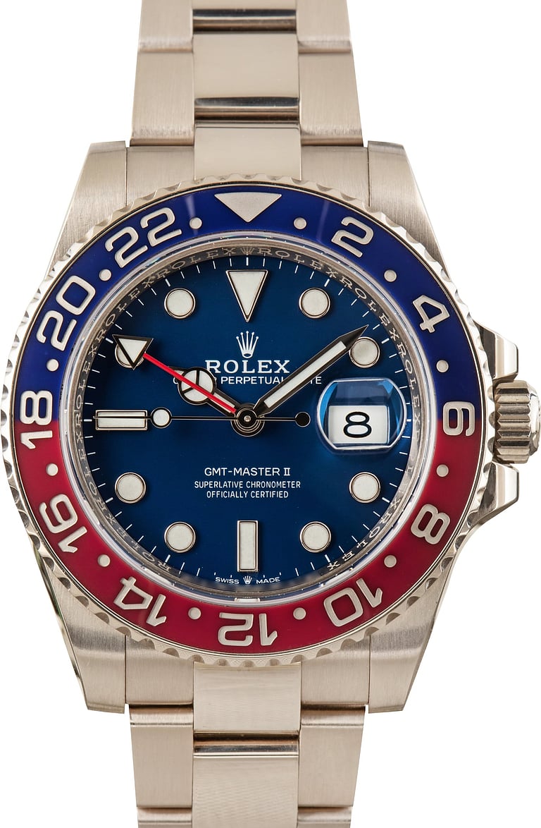 Pre-Owned 18k White Gold Rolex GMT-Master II Ref 126719BLRO Blue Dial