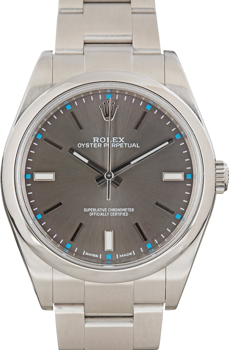 Pre-Owned Rolex Oyster Perpetual 39 Ref 114300 Dark Rhodium Dial