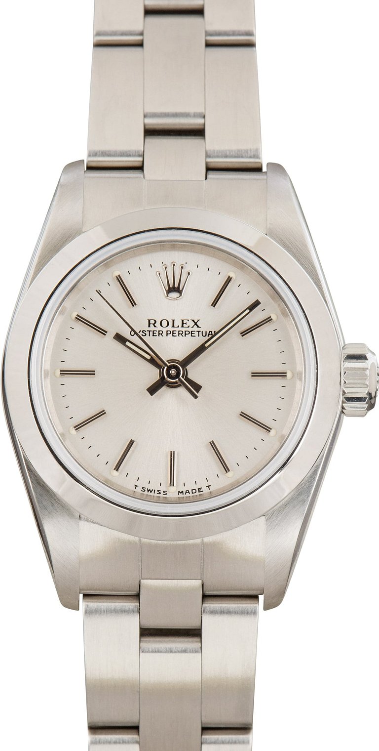 Used Ladies Rolex Oyster Perpetual 67180 Silver Dial
