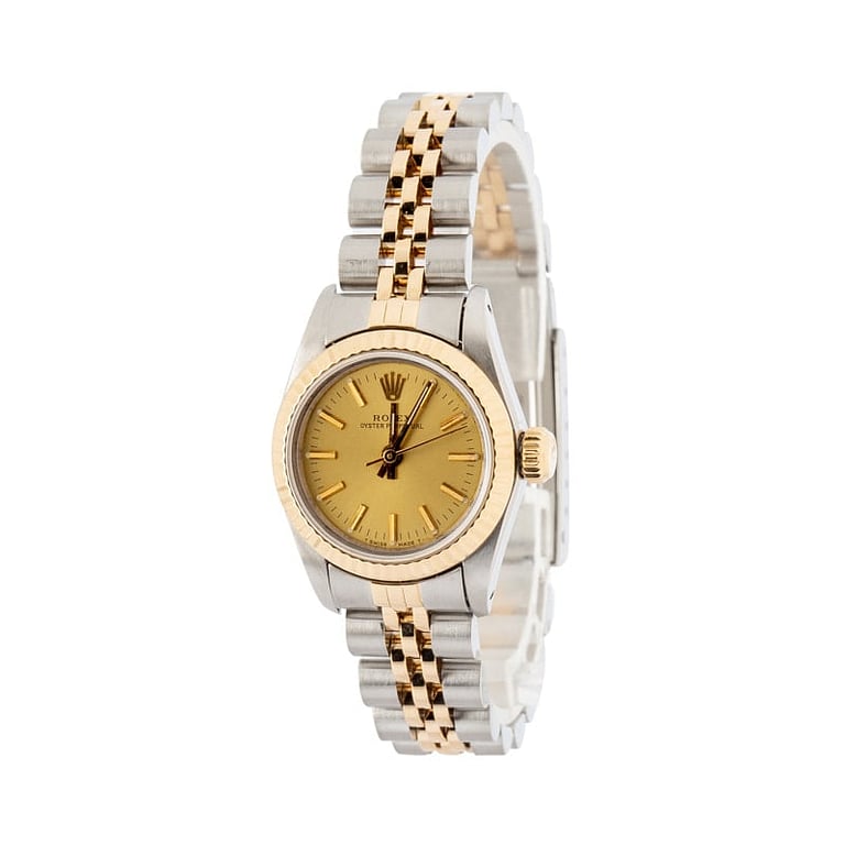 Ladies Rolex Oyster Perpetual Two Tone 67193 Champagne Dial