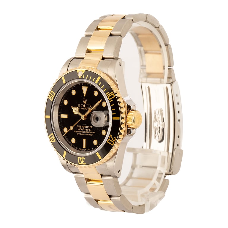 Used Steel & 18k Yellow Gold Rolex Submariner 16613 Black Dial
