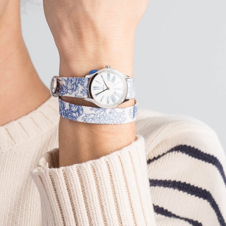 Omega De Ville Mini Tresor Steel on Blue Toile de Jouy