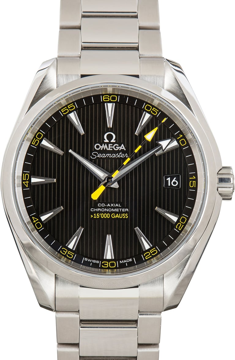 Pre-Owned Steel Omega Seamaster Black Teak Dial Aqua Terra