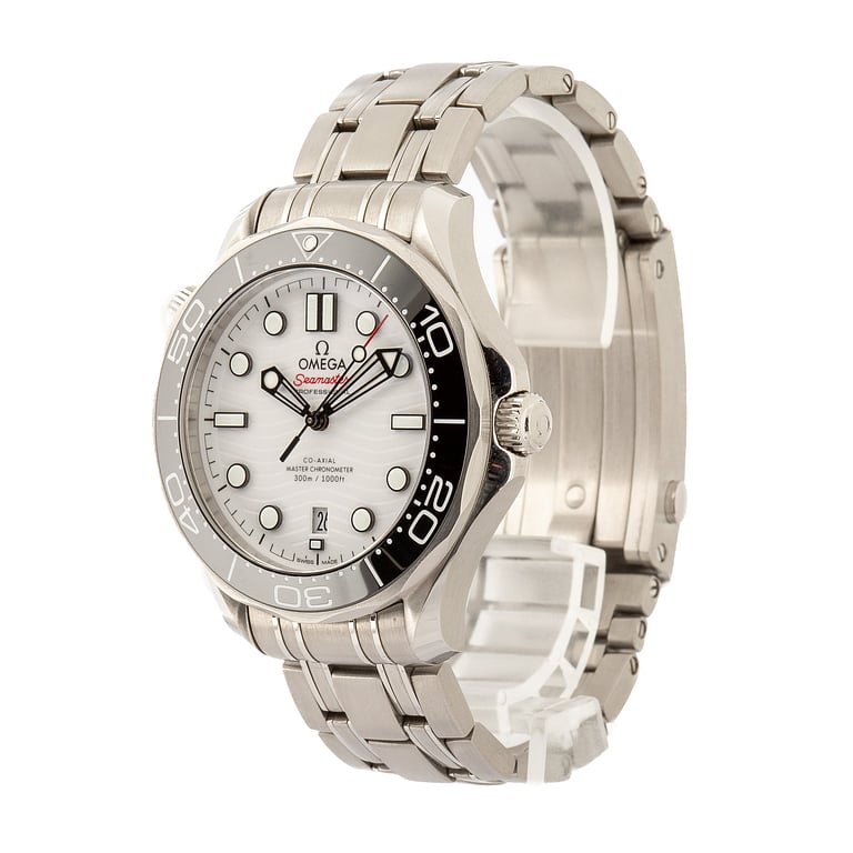Pre-Owned White Wave Dial Omega Seamaster Diver 300M Stainless Steel