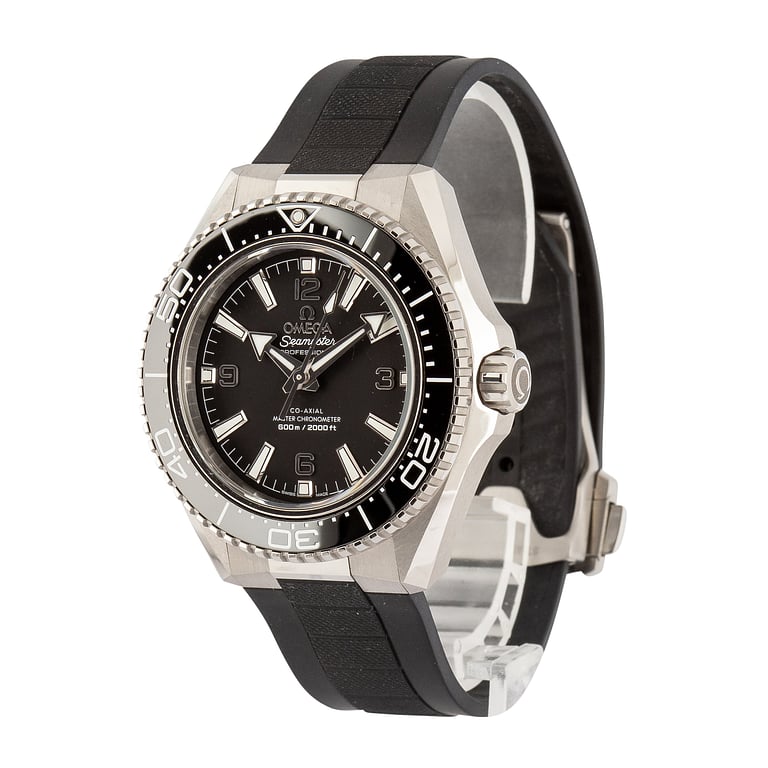 Pre-Owned Steel on Rubber Omega Seamaster Planet Ocean 600M Black Dial