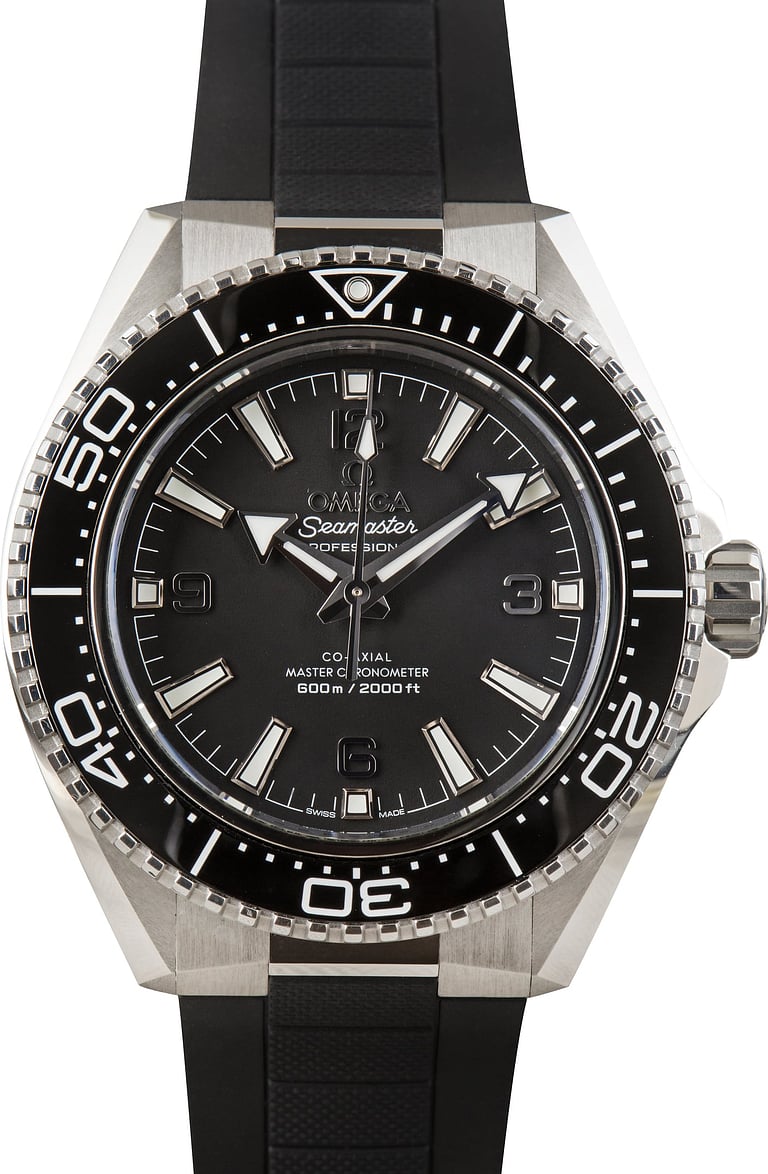 Pre-Owned Steel on Rubber Omega Seamaster Planet Ocean 600M Black Dial
