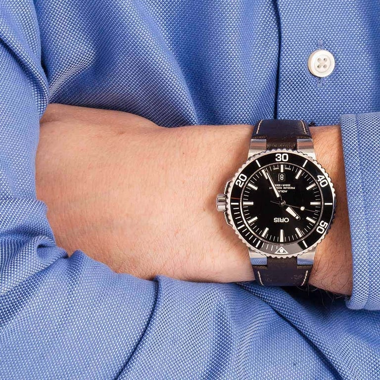 Oris Aquis Date Black Dial & Brown Leather Strap