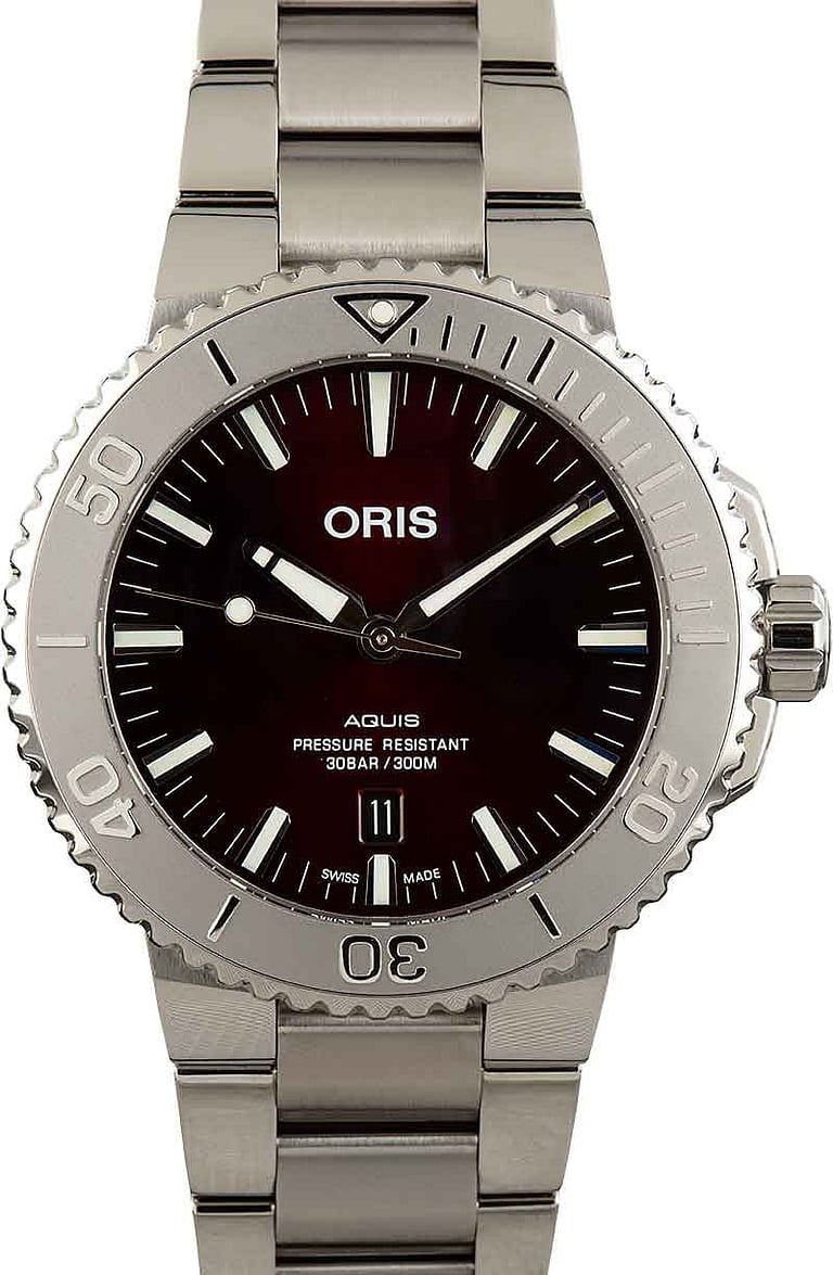 Mens Oris Aquis Date Red Dial