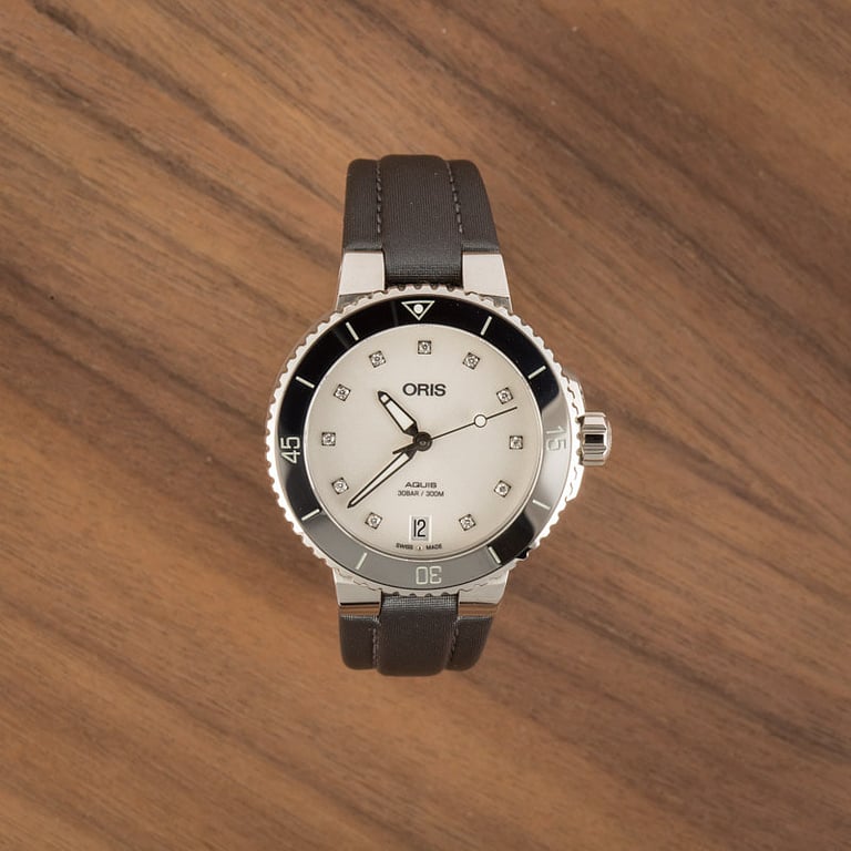 Ladies Oris Aquis Date White Diamond Dial