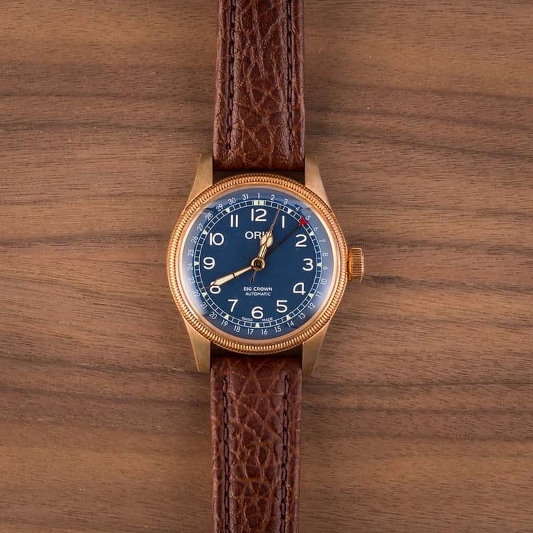Oris Big Crown Bronze Pointer Date Blue Dial & Leather Strap