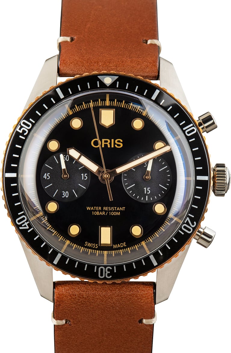 Oris Divers Sixty-Five Chronograph Black Dial & Leather Strap