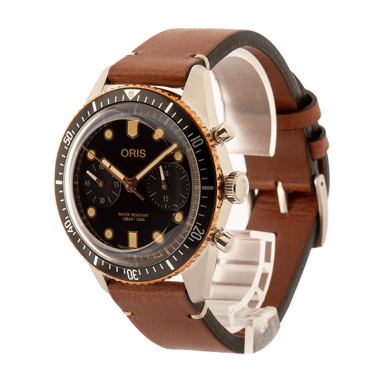Oris Divers Sixty-Five Chronograph Black Dial & Leather Strap