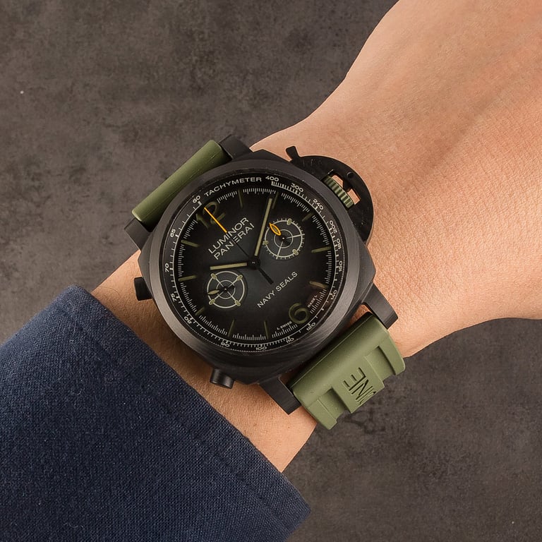 Pre-Owned Panerai Chrono Carbotech Navy SEALs PAM01419 Black Dial