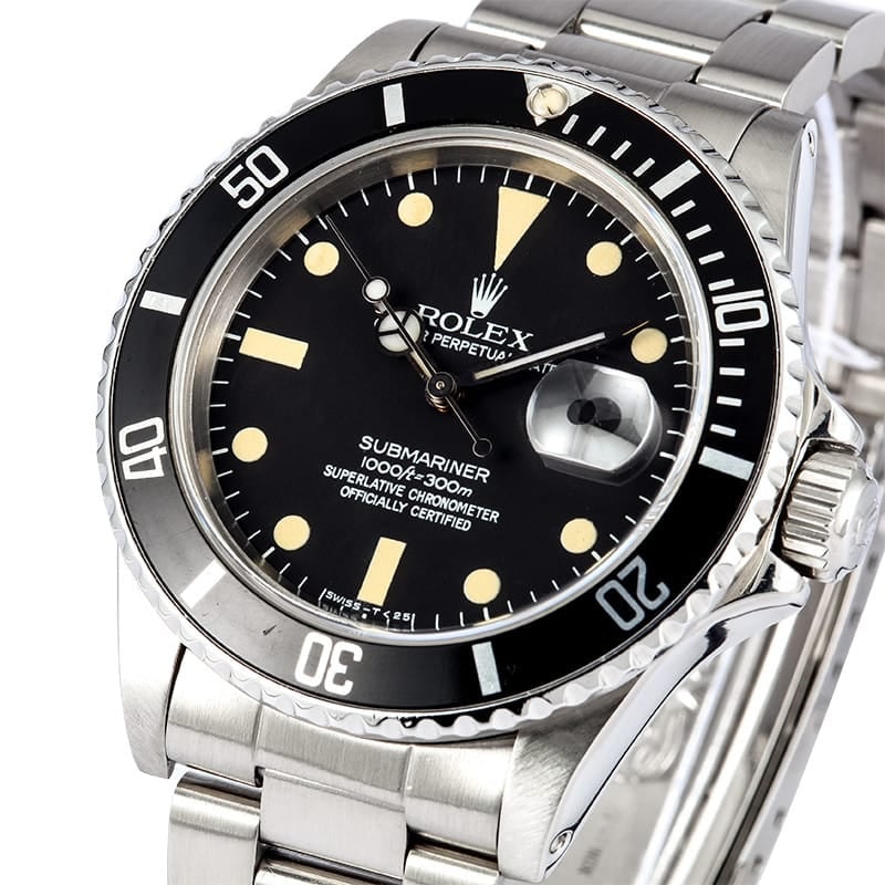 Mens Stainless Rolex Submariner 16800 Black Dial