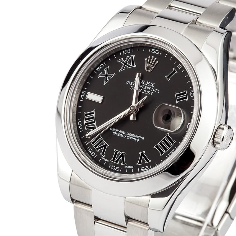 Pre-Owned Rolex Datejust 116300 Black Roman Dial