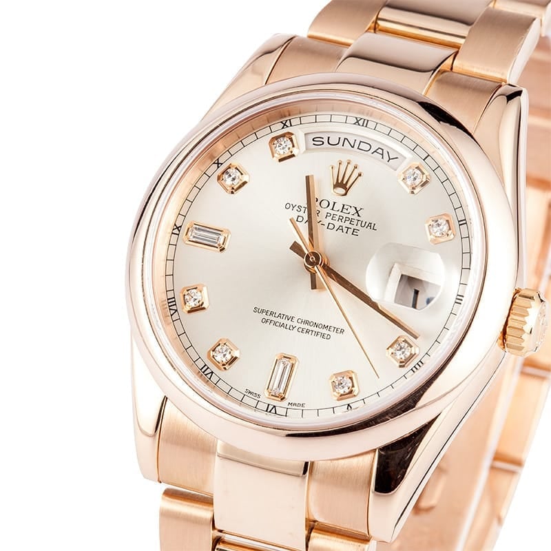Rolex President 18k Rose Gold Diamond Dial 118235