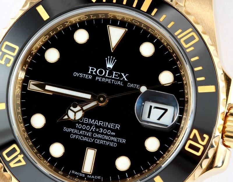 Rolex Submariner Date 18K Yellow Gold Black Dial Bezel 116618N