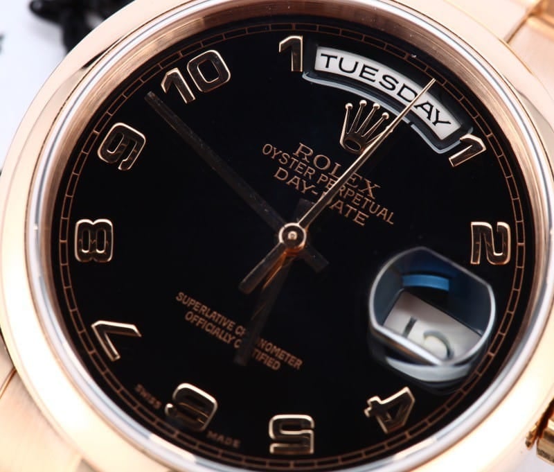 Rose Gold Day Date 118205 Black Dial