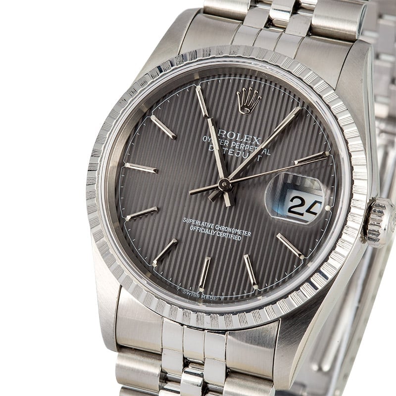 Rolex Mens Datejust 16220 Slate Tapestry Dial - Certified Pre-owned