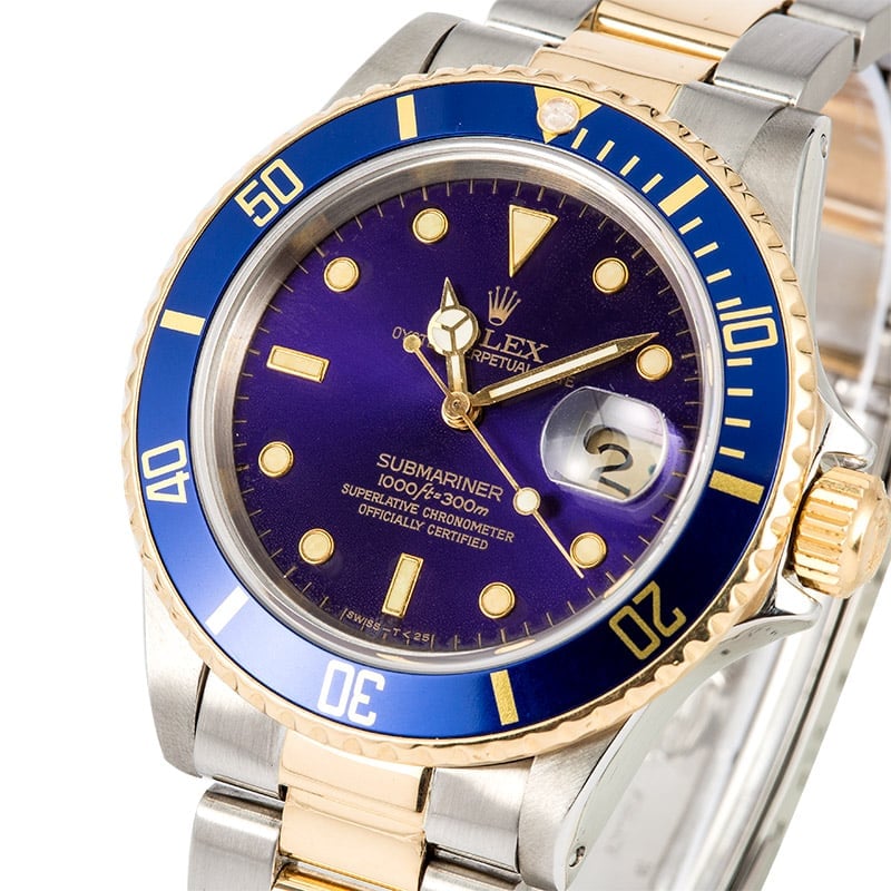 Two Tone Rolex Submariner 16803 Blue Bezel