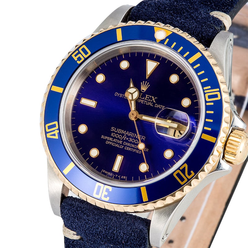 Rolex Submariner Two Tone 16613 Leather Strap