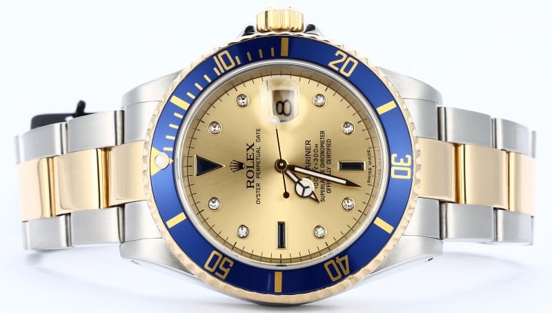 Rolex Blue Submariner 16613 Champagne Serti