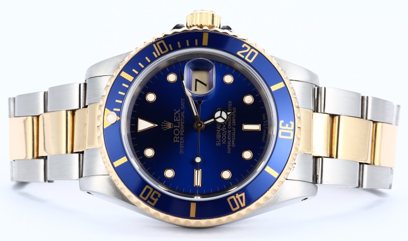 TT Men's Rolex Submariner Two-Tone Blue Face Model 16613