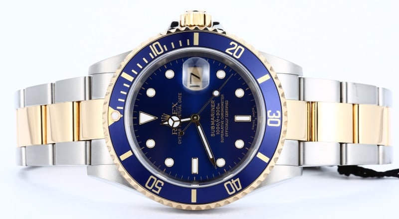 Blue Rolex Submariner Two-Tone 16613 No Holes