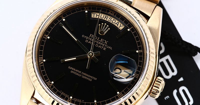 Rolex Day-Date 18038 Black Index Dial Certified Pre-Owned