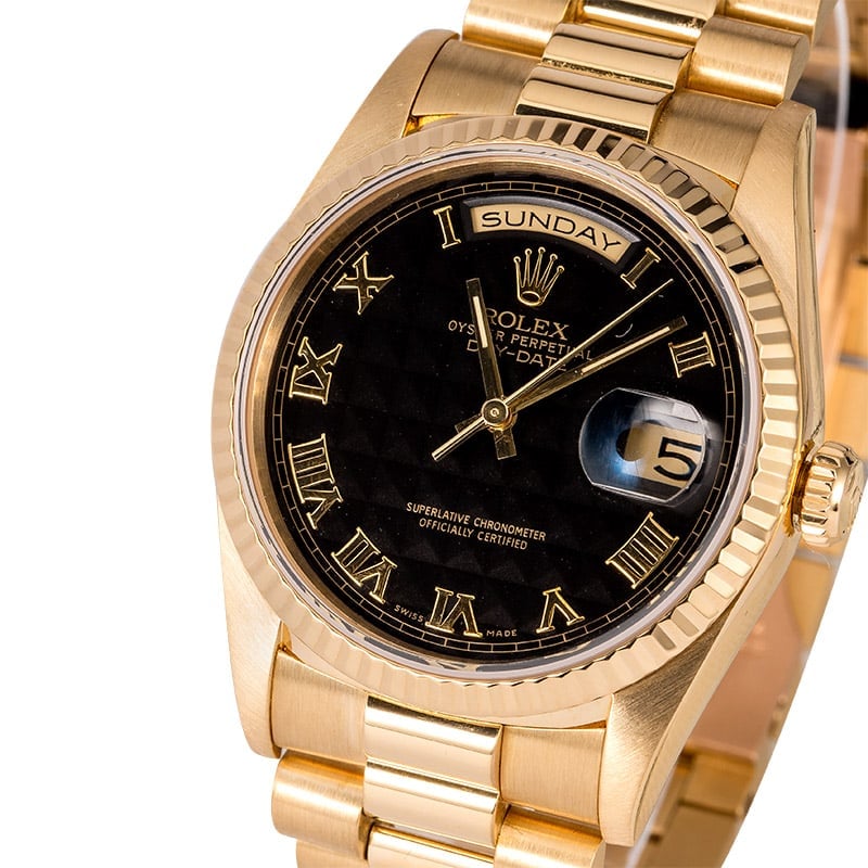 Rolex President 18238 Black Pyramid Roman Dial