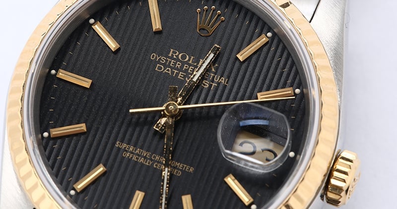 Men's Rolex Datejust 16233 Black Tapestry Dial