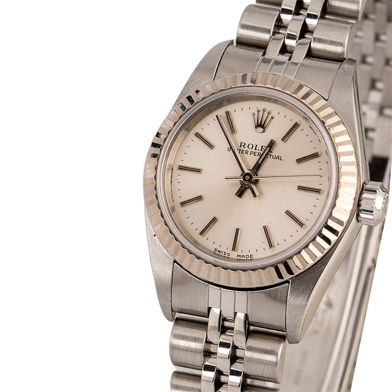 Rolex Ladies Oyster Perpetual 76094 Silver Index Dial