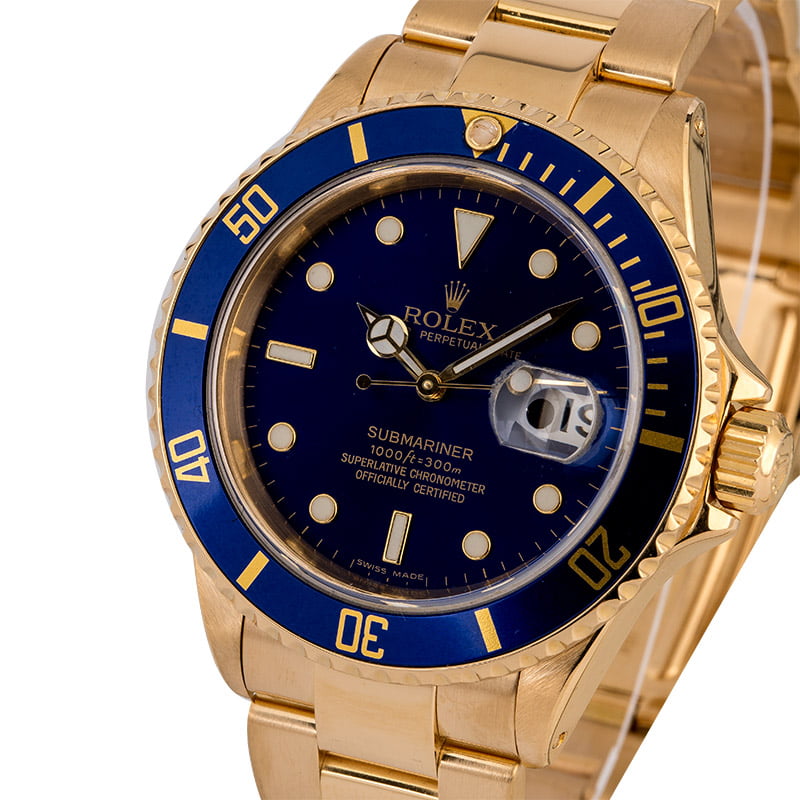 PreOwned Rolex Submariner 16618 Yellow Gold Oyster