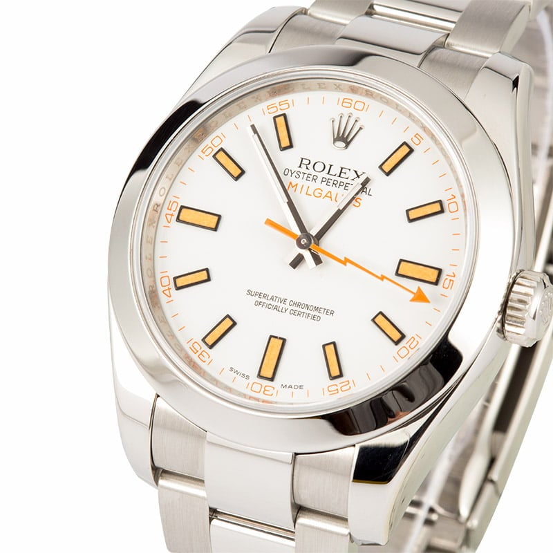 Rolex Milgauss 116400 White Dial with Smooth Bezel