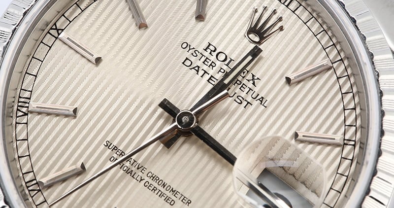 Rolex Datejust 16220 Silver Tapestry Index Dial