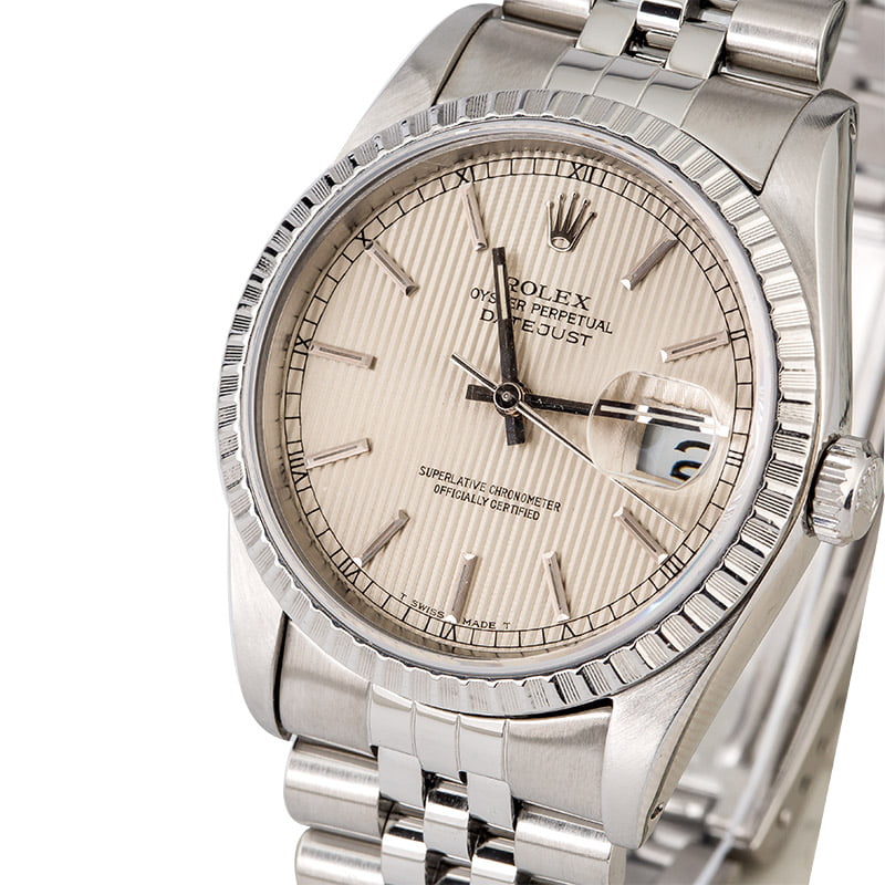 Rolex Datejust 16220 Silver Tapestry Index Dial