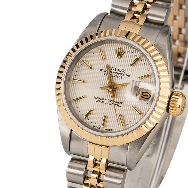 Used Rolex Lady Datejust 69173 Silver Tapestry Dial