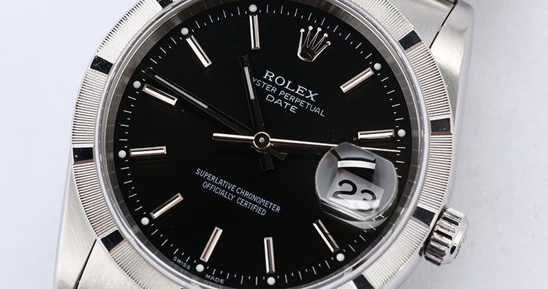 Rolex Date 15210 Black Dial with Steel Oyster