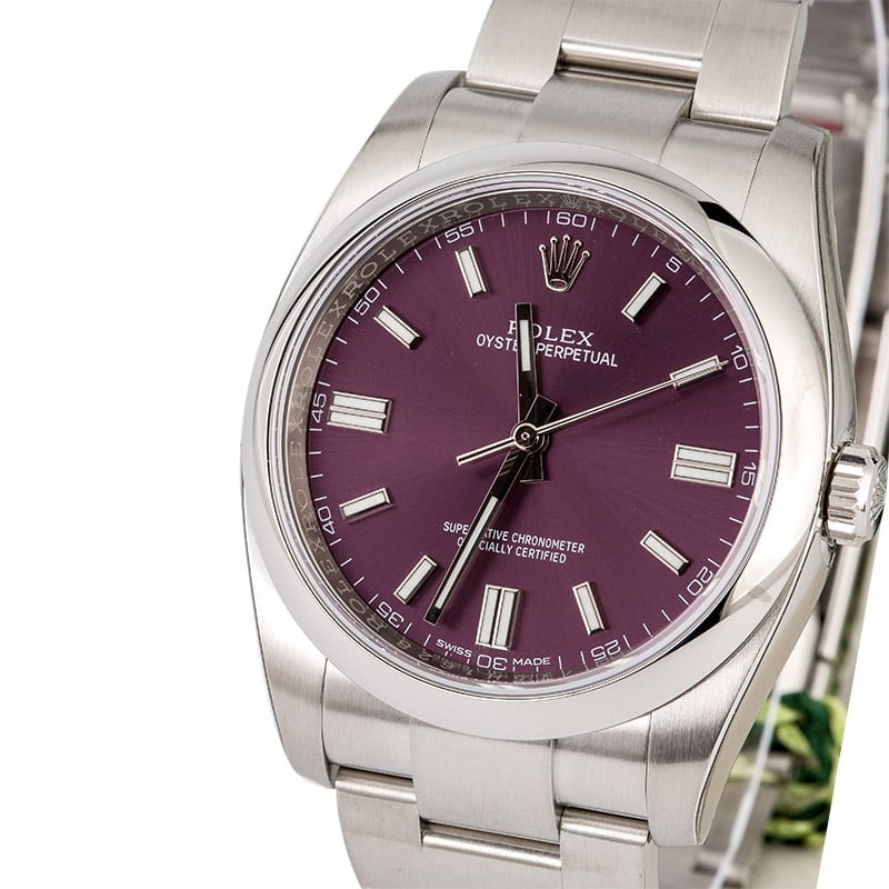 Unworn Rolex Oyster Perpetual 116000 Red Grape Dial