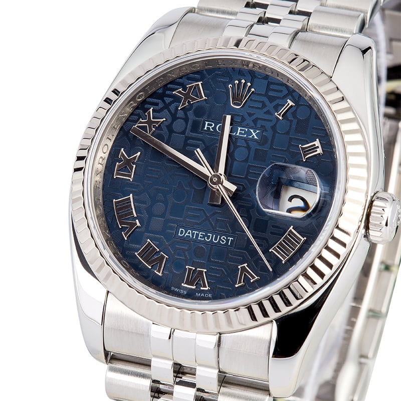 Used Rolex Datejust 116234 Blue Jubilee Roman Dial