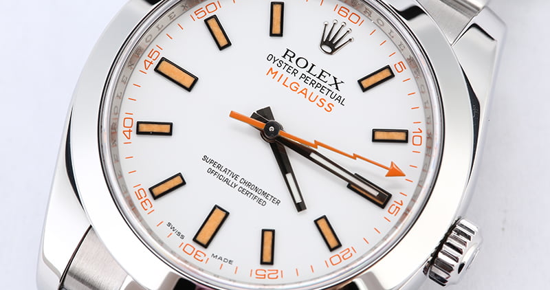 Rolex Milgauss 116400 White Dial with Orange Markers