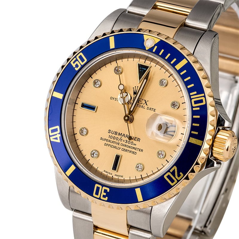 Used Rolex Submariner 16613 Serti Dial Two Tone Oyster