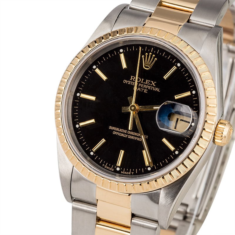 Used Rolex Date 15223 Black Dial Two Tone Watch