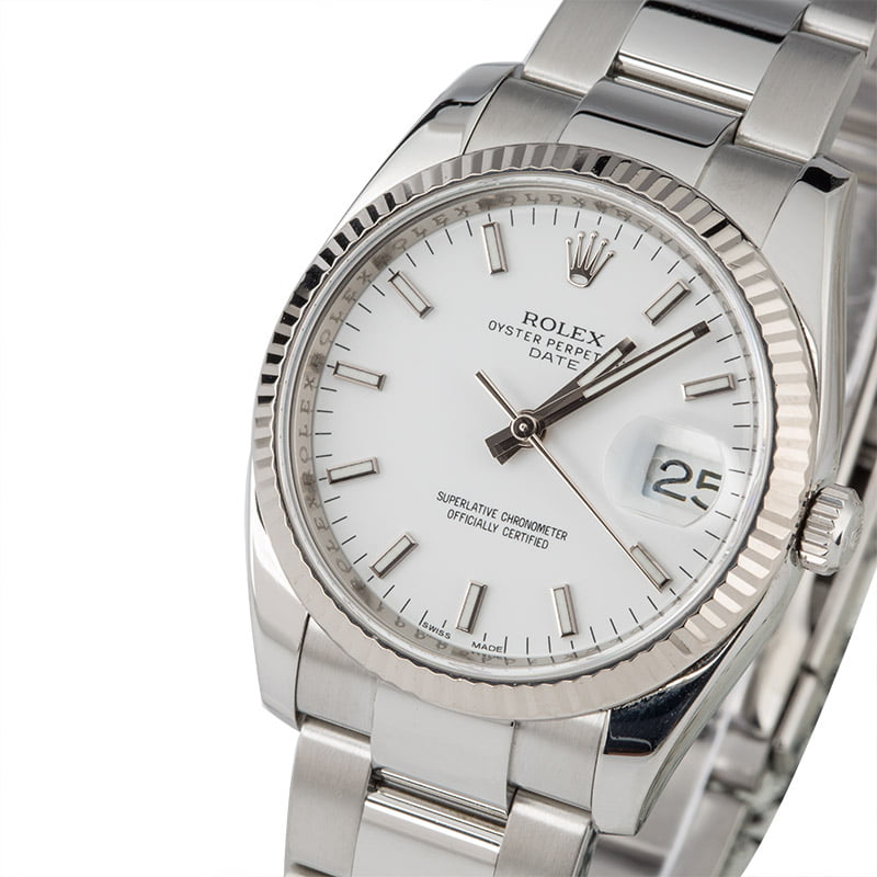 Rolex Date 115234 White Index Dial