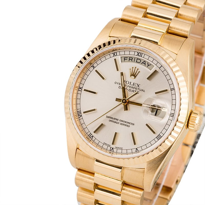 Used Rolex President 18038 Yellow Gold Silver Dial